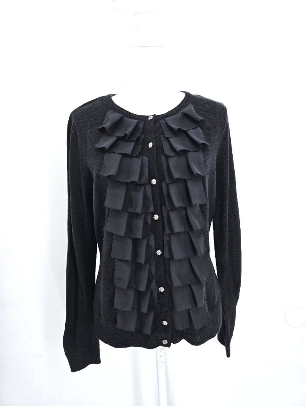 New York & Company Ruffled Front Whimsigoth Cardigan Sweater Top Women Size L